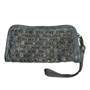 Gray Italian Leather Wristlet